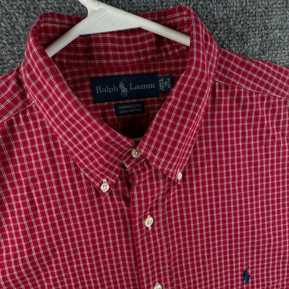 Ralph Lauren Cotton Long Sleeve Button Up Shirt Men Red Check Yarmouth 18 34/35 - Picture 7 of 13
